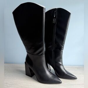 Wild Pair Women's Black Wide Calf Tati Stacked Heel Boots Size 10M